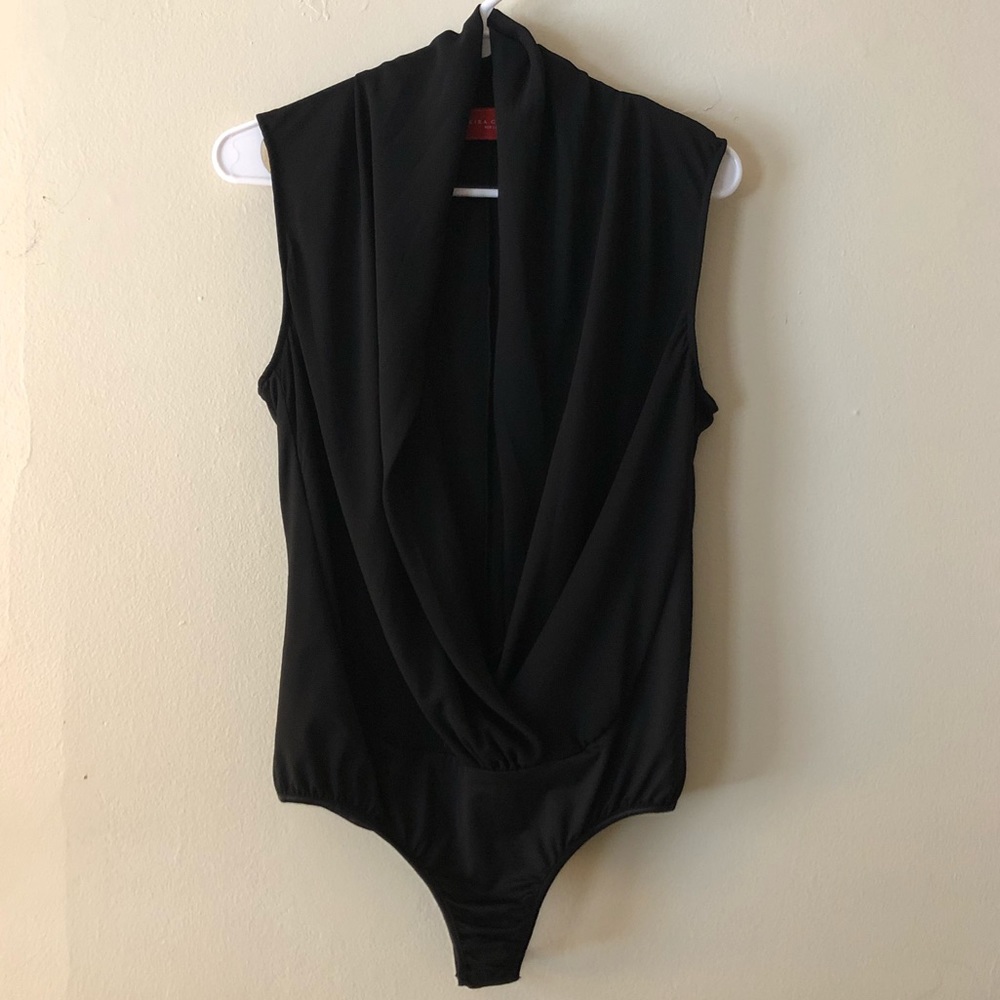 Black Plunging Thong Bodysuit